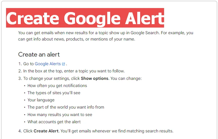 Google Alert Edit