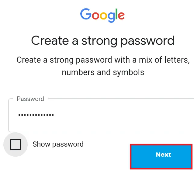 Password for  a New Gmail Account